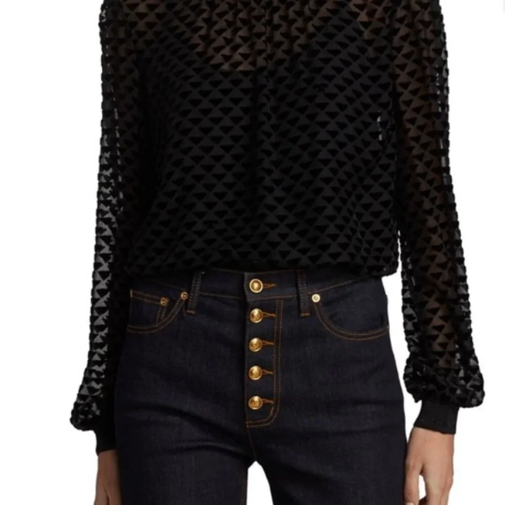 *NWT* Chic Tory Burch Sheer Velvet Burnout Blouse W/Triangle Geo Design Size 6